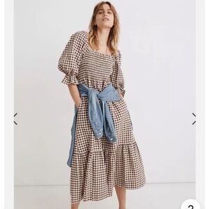 Madewell brown gingham dress NWT